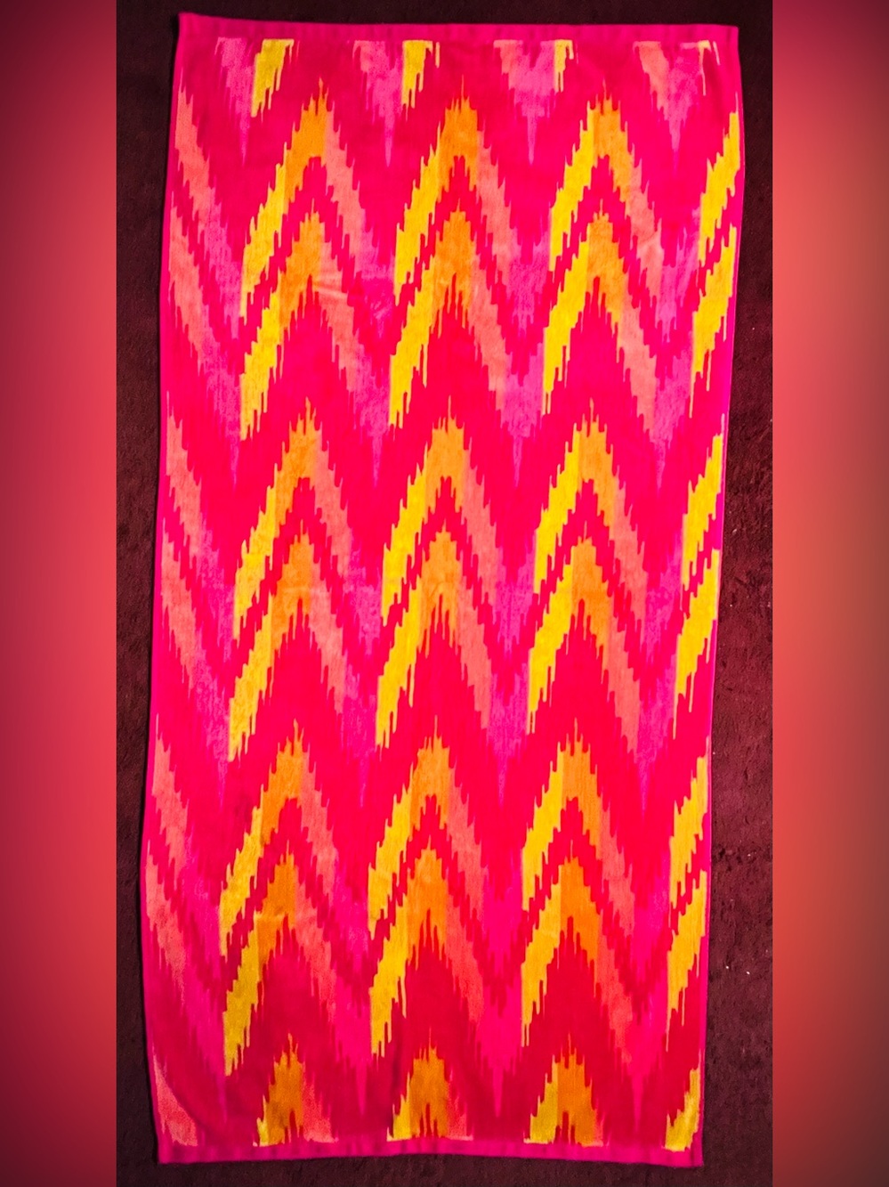 Brightly Colored Yellow Orange Fuchsia Chevron Beach Towel